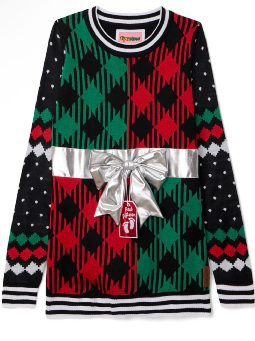 TIPSY ELVES WOMEN'S BEST GIFT EVER MATERNITY BOW CHRISTMAS SWEATER - Picture 1 of 6